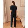 imageEkouaer Cotton Pajamas Sets for Women Soft Contrast Piping Lounge Set 2 Piece Short Sleeve Pj Set with PocketsBlack