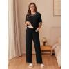 imageEkouaer Cotton Pajamas Sets for Women Soft Contrast Piping Lounge Set 2 Piece Short Sleeve Pj Set with PocketsBlack