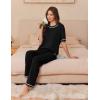 imageEkouaer Cotton Pajamas Sets for Women Soft Contrast Piping Lounge Set 2 Piece Short Sleeve Pj Set with PocketsBlack