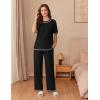 imageEkouaer Cotton Pajamas Sets for Women Soft Contrast Piping Lounge Set 2 Piece Short Sleeve Pj Set with PocketsBlack