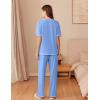 imageEkouaer Cotton Pajamas Sets for Women Soft Contrast Piping Lounge Set 2 Piece Short Sleeve Pj Set with PocketsBlue