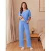 imageEkouaer Cotton Pajamas Sets for Women Soft Contrast Piping Lounge Set 2 Piece Short Sleeve Pj Set with PocketsBlue