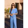 imageEkouaer Cotton Pajamas Sets for Women Soft Contrast Piping Lounge Set 2 Piece Short Sleeve Pj Set with PocketsBlue