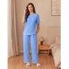 imageEkouaer Cotton Pajamas Sets for Women Soft Contrast Piping Lounge Set 2 Piece Short Sleeve Pj Set with PocketsBlue