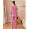 imageEkouaer Cotton Pajamas Sets for Women Soft Contrast Piping Lounge Set 2 Piece Short Sleeve Pj Set with PocketsDark Pink