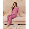 imageEkouaer Cotton Pajamas Sets for Women Soft Contrast Piping Lounge Set 2 Piece Short Sleeve Pj Set with PocketsDark Pink