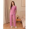 imageEkouaer Cotton Pajamas Sets for Women Soft Contrast Piping Lounge Set 2 Piece Short Sleeve Pj Set with PocketsDark Pink