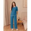 imageEkouaer Cotton Pajamas Sets for Women Soft Contrast Piping Lounge Set 2 Piece Short Sleeve Pj Set with PocketsIndigo