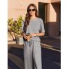 imageEkouaer Cotton Pajamas Sets for Women Soft Contrast Piping Lounge Set 2 Piece Short Sleeve Pj Set with PocketsLight Gray