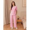imageEkouaer Cotton Pajamas Sets for Women Soft Contrast Piping Lounge Set 2 Piece Short Sleeve Pj Set with PocketsPink