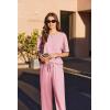 imageEkouaer Cotton Pajamas Sets for Women Soft Contrast Piping Lounge Set 2 Piece Short Sleeve Pj Set with PocketsPink