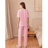 imageEkouaer Cotton Pajamas Sets for Women Soft Contrast Piping Lounge Set 2 Piece Short Sleeve Pj Set with PocketsPink
