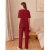 imageEkouaer Cotton Pajamas Sets for Women Soft Contrast Piping Lounge Set 2 Piece Short Sleeve Pj Set with PocketsRed