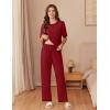imageEkouaer Cotton Pajamas Sets for Women Soft Contrast Piping Lounge Set 2 Piece Short Sleeve Pj Set with PocketsRed