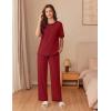 imageEkouaer Cotton Pajamas Sets for Women Soft Contrast Piping Lounge Set 2 Piece Short Sleeve Pj Set with PocketsRed