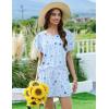 imageEkouaer Pajama Set for Women 2 Piece Lounge Set Short Sleeve Pjs Tops and Shorts Soft Sleepwear SXXLBlue Stars