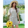 imageEkouaer Pajama Set for Women 2 Piece Lounge Set Short Sleeve Pjs Tops and Shorts Soft Sleepwear SXXLGrayWhite Stripe