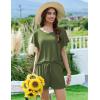 imageEkouaer Pajama Set for Women 2 Piece Lounge Set Short Sleeve Pjs Tops and Shorts Soft Sleepwear SXXLSolidarmy Green