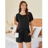 imageEkouaer Pajama Set for Women 2 Piece Lounge Set Short Sleeve Pjs Tops and Shorts Soft Sleepwear SXXLSolidblack