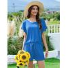 imageEkouaer Pajama Set for Women 2 Piece Lounge Set Short Sleeve Pjs Tops and Shorts Soft Sleepwear SXXLSolidblue