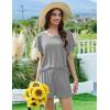 imageEkouaer Pajama Set for Women 2 Piece Lounge Set Short Sleeve Pjs Tops and Shorts Soft Sleepwear SXXLSolidlight Grey