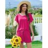 imageEkouaer Pajama Set for Women 2 Piece Lounge Set Short Sleeve Pjs Tops and Shorts Soft Sleepwear SXXLSolidrose Red