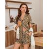 imageEkouaer Pajamas for Women Set Button Up Pjs Short Sleeve Ruffle Sleepwear Notch Collar Bride Soft Pj Lounge Sets SXXLBrown Leopard