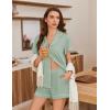 imageEkouaer Pajamas for Women Set Button Up Pjs Short Sleeve Ruffle Sleepwear Notch Collar Bride Soft Pj Lounge Sets SXXLLight Green