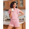 imageEkouaer Pajamas for Women Set Button Up Pjs Short Sleeve Ruffle Sleepwear Notch Collar Bride Soft Pj Lounge Sets SXXLLight Pink