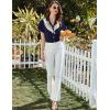 imageEkouaer Pajamas for Women Set Button Up Pjs Short Sleeve Ruffle Sleepwear Notch Collar Bride Soft Pj Lounge Sets SXXLNavy Blue