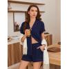imageEkouaer Pajamas for Women Set Button Up Pjs Short Sleeve Ruffle Sleepwear Notch Collar Bride Soft Pj Lounge Sets SXXLNavy Blue