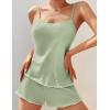 imageEkouaer Womens Cami Pajama Sets 2 Piece Ribbed Knit PJs Soft Lingerie Sleeveless Tank Top and Shorts Camisole Lounge SetLight Green