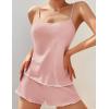imageEkouaer Womens Cami Pajama Sets 2 Piece Ribbed Knit PJs Soft Lingerie Sleeveless Tank Top and Shorts Camisole Lounge SetLight Pink