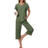imageEkouaer Capri Pajamas for Women Set Short Sleeve Lounge Set Soft Sleepwear Pullover Top and PantsArmy Green