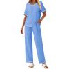 imageEkouaer Cotton Pajamas Sets for Women Soft Contrast Piping Lounge Set 2 Piece Short Sleeve Pj Set with PocketsBlue