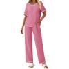 imageEkouaer Cotton Pajamas Sets for Women Soft Contrast Piping Lounge Set 2 Piece Short Sleeve Pj Set with PocketsDark Pink