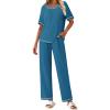 imageEkouaer Cotton Pajamas Sets for Women Soft Contrast Piping Lounge Set 2 Piece Short Sleeve Pj Set with PocketsIndigo
