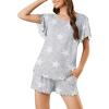 imageEkouaer Pajama Set for Women 2 Piece Lounge Set Short Sleeve Pjs Tops and Shorts Soft Sleepwear SXXLLight Gary Stars
