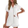 imageEkouaer Pajamas for Women Set Button Up Pjs Short Sleeve Ruffle Sleepwear Notch Collar Bride Soft Pj Lounge Sets SXXLWhite