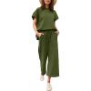 imageEkouaer Womens 2 Piece Outfits Sweatsuits Casual Pullover Cap Sleeve Tops and Wide Leg Sweatpant Lounge Sets Tracksuit SetArmy Green