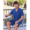 imageEkouaer Mens Pajamas Set Short Sleeve Sleepwear Button Down Soft Loungewear 2 Piece Pj Shorts Sets with PocketsNavy Blue