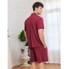 imageEkouaer Mens Pajamas Set Short Sleeve Sleepwear Button Down Soft Loungewear 2 Piece Pj Shorts Sets with PocketsWine Red