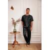 imageEkouaer Mens Silk Satin Pajama Set Short Sleeve Sleepwear Silky Loungewear with Long PantsBlack