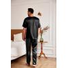 imageEkouaer Mens Silk Satin Pajama Set Short Sleeve Sleepwear Silky Loungewear with Long PantsBlack