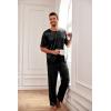 imageEkouaer Mens Silk Satin Pajama Set Short Sleeve Sleepwear Silky Loungewear with Long PantsBlack