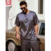 imageEkouaer Mens Silk Satin Pajama Set Short Sleeve Sleepwear Silky Loungewear with Long PantsClover