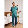 imageEkouaer Mens Silk Satin Pajama Set Short Sleeve Sleepwear Silky Loungewear with Long PantsDark Green