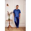 imageEkouaer Mens Silk Satin Pajama Set Short Sleeve Sleepwear Silky Loungewear with Long PantsNavy Blue
