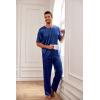 imageEkouaer Mens Silk Satin Pajama Set Short Sleeve Sleepwear Silky Loungewear with Long PantsNavy Blue