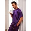 imageEkouaer Mens Silk Satin Pajama Set Short Sleeve Sleepwear Silky Loungewear with Long PantsPurple
